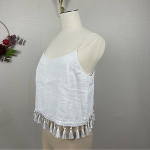 Club Monaco 100% Linen White Fringe Top size Medium